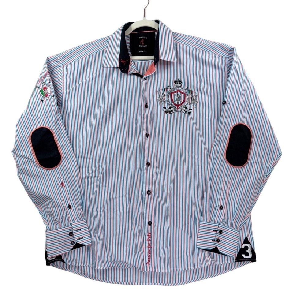 Absolute Rebellion Button Down Men 4XL Multi Stripe Polo Slim Fit Shirt